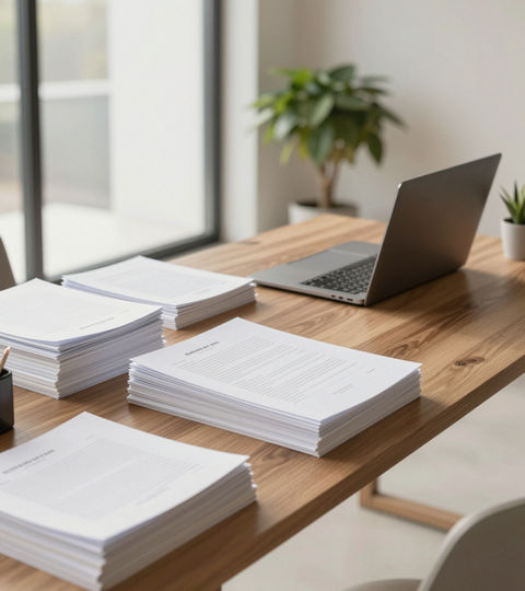 Organized tax documents on a desk